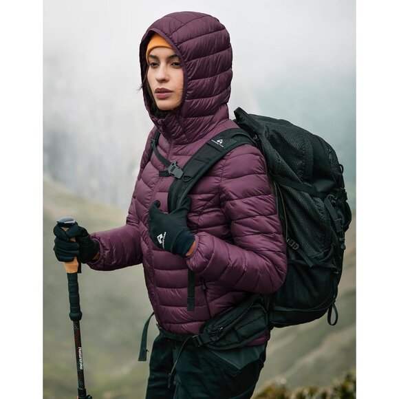 Women's Maroon Banner Puffer Jacket Winter Repellent Quilted Coat With Hoodvvvvv - Picture 6 of 6